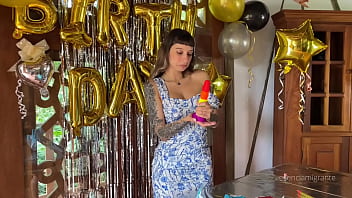 The best birthday surprise a real cock giving me until my ass is filled with milk