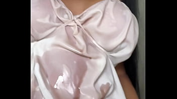 Oiled up titfuck with big slutty tits and messy cumshot