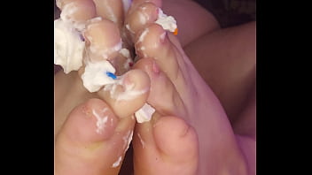 Whipped cream on fat toes