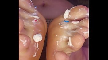 Whipped cream on fat toes