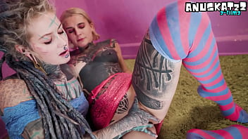 Tattooed lovers share a wild strap on