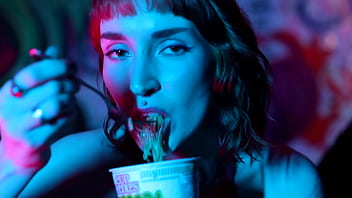 Sexy feet crushing cup noodles