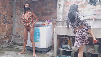 Mature students leave their houses and go to the patio to show off their buttocks and flirt outdoors they are neat and discreet