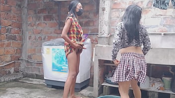 Mature students leave their houses and go to the patio to show off their buttocks and flirt outdoors they are neat and discreet