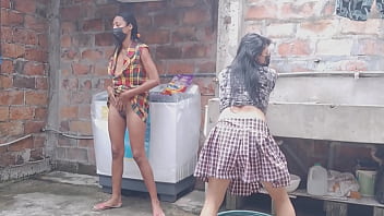 Mature students leave their houses and go to the patio to show off their buttocks and flirt outdoors they are neat and discreet