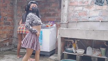 Mature students leave their houses and go to the patio to show off their buttocks and flirt outdoors they are neat and discreet