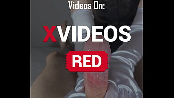 Passionate edging handjob in white satin gloves pov