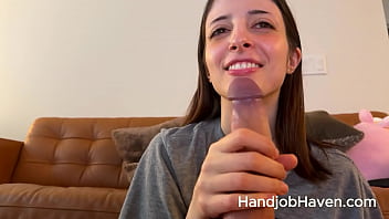 Pretty brunette slow strokes cock on her face so you can leave your load on her tongue Pretty brunette slow strokes cock on her face so you can leave your load on her tongue