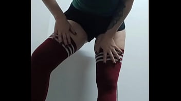 Cheeky change room slutty tops try on topless & nude thigh high socks not wearing panties