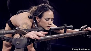 Big tits brunette slut bent forward in metal device gets nipples weighted Big tits brunette slut bent forward in metal device gets nipples weighted