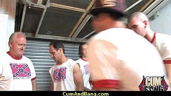 Ebony chick fucked hard in group sex action 22