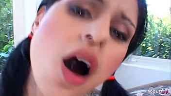 Skinny and small tits cum hungry girl let stranger join in mmf threesome and play with huge cumloads