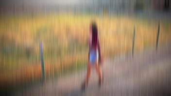 Bimbodoll in miniskirt caught masturbating and fucked by a young bull in outdoor