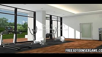 Two sexy babes with beautiful bodies in their home gym getting naked