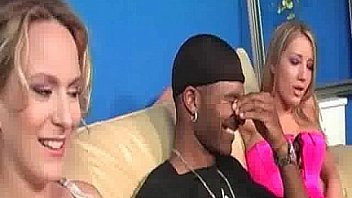 Blonde duo sucks big black