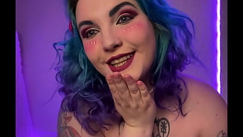 Cosplayer with blue hair feels so horny