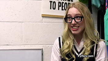 Not so innocent blonde gags and fucks for stealing a dress