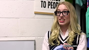 Not so innocent blonde gags and fucks for stealing a dress