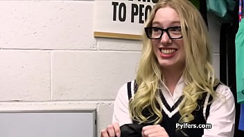 Not so innocent blonde gags and fucks for stealing a dress