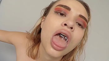 Petite colombian babe takes challenge and deepthroats stud with huge dick