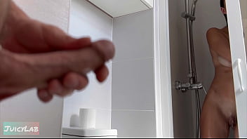 Caught me jerking off while she showering lick and fuck her meaty pussy