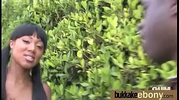 Ebony babe sucks group of white guys 5