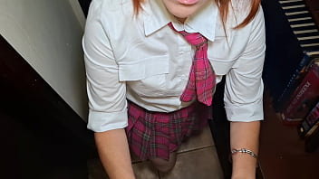 Naughty nerd gives a perfect blowjob at school