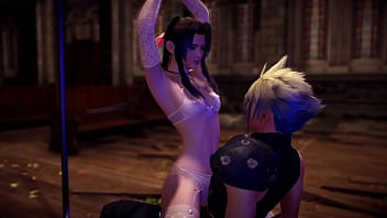 Naughty aerith in sexy lingerie thanks cloud for help with hot striptease