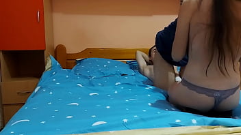 Teen girlfriend with tight pussy rides boyfriend's dick