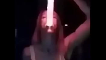 Slut deepthroating glowing dildo