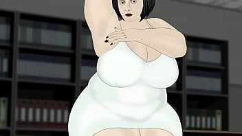 Bbw massage butt in white dress in office