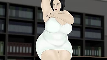 Bbw massage butt in white dress in office