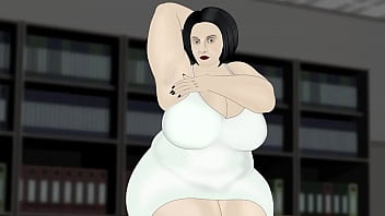 Bbw massage butt in white dress in office