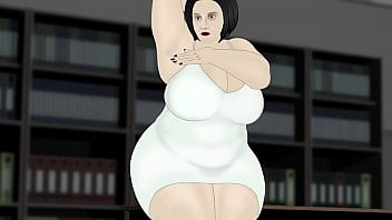 Bbw massage butt in white dress in office