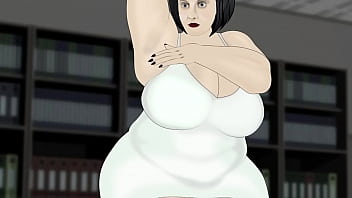 Bbw massage butt in white dress in office