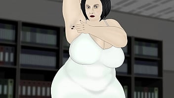 Bbw massage butt in white dress in office