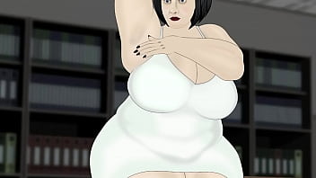 Bbw massage butt in white dress in office