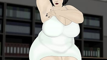 Bbw massage butt in white dress in office