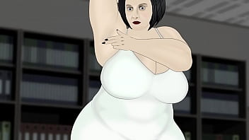 Bbw massage butt in white dress in office