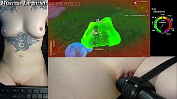 Naked gamer girl plays tropical monster girls hentai survival game