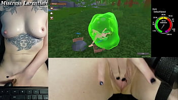 Naked gamer girl plays tropical monster girls hentai survival game