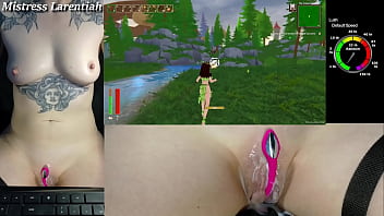 Naked gamer girl plays tropical monster girls hentai survival game