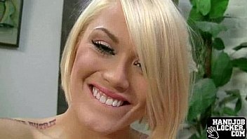 Blonde handjob slut