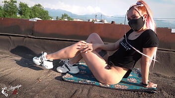 Rooftop beauty fucking her sweet pussy perfect figure