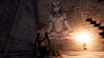 Lara cosplays as tifa a horny stone statue's big cock fucks her tight pussy hard
