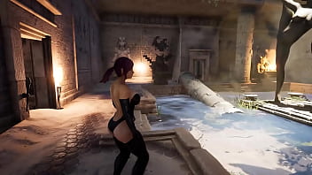 Lara cosplays as tifa a horny stone statue's big cock fucks her tight pussy hard