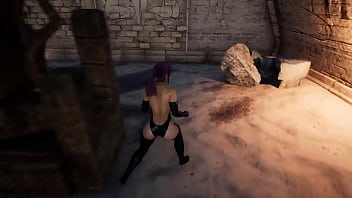 Lara cosplays as tifa a horny stone statue's big cock fucks her tight pussy hard