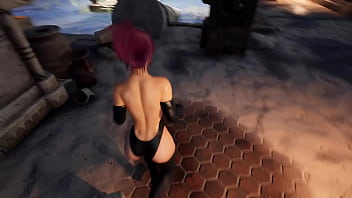 Lara cosplays as tifa a horny stone statue's big cock fucks her tight pussy hard