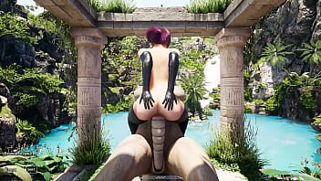 Lara cosplays as tifa a horny stone statue's big cock fucks her tight pussy hard
