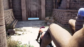 Lara cosplays as tifa a horny stone statue's big cock fucks her tight pussy hard